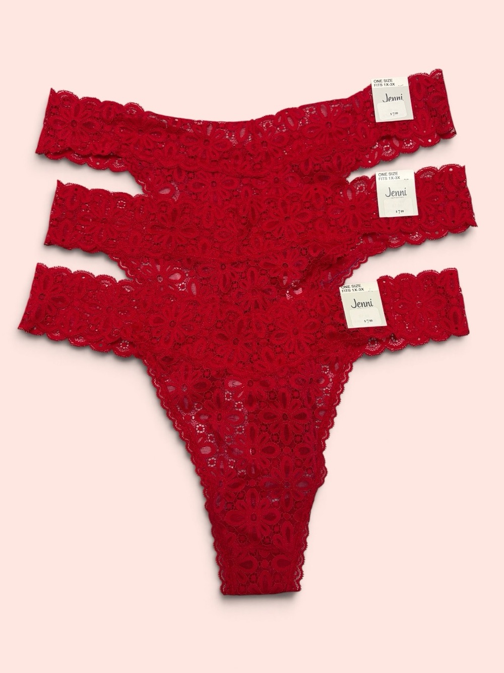 Jenni Red Floral Lace Thong 3 pack